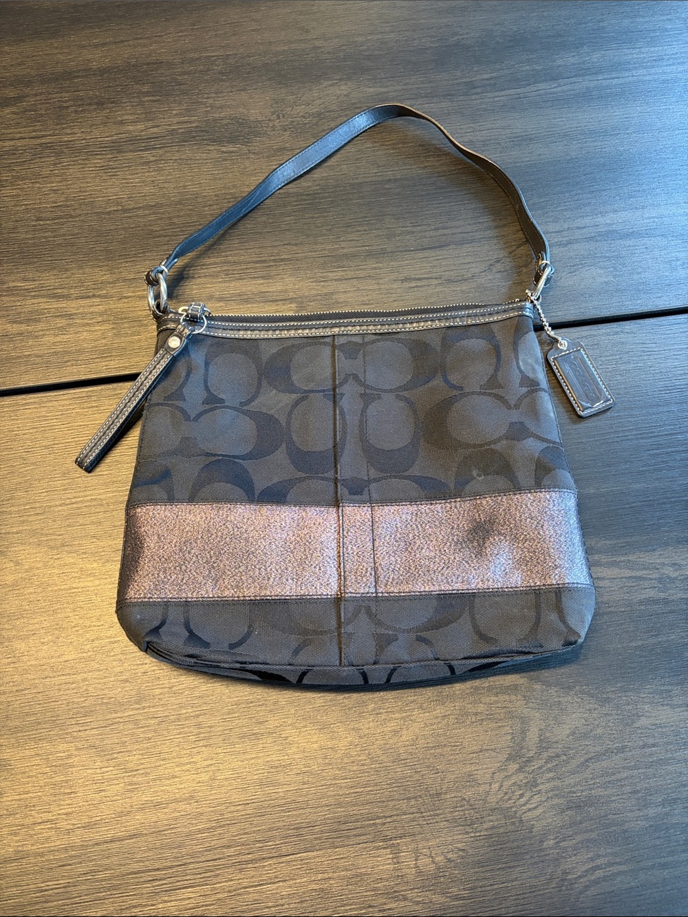 Vintage Coach Black Signature Stripe Hobo Bag Y2K